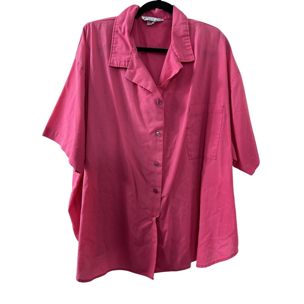A Personal Touch Solid Blouse 30W Pink Short Sleeve Button Down Barbiecore Retro